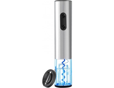 AJ Electric Wine Opener, Automatic Corkscrew, Foil Cutter, LED Light & Transparent Window, Electric Wine Opener, Silver