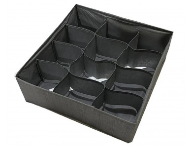 AJ Fabric Case-Foldable Drawer Organizer for Socks & Underwear 12 Slots, 32x32x10cm, Gray