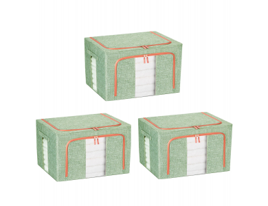 AJ Clothes Storage Organizer Bags 101L, Clothes Storage Boxes with 2 Openings/Window, Set of 3pcs, 62x43x38cm, Light Green