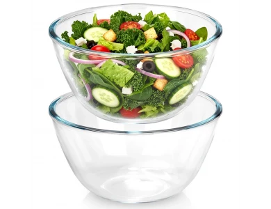 Vilde Serving Bowl Glass, Salad Bowls 1L set of 2, Glass