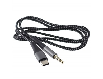 KLGO AUX-3 3.5mm AUX Audio Αντάπτορας Male σε Type-C 1μ. με Νάυλον Ύφανση, Black
