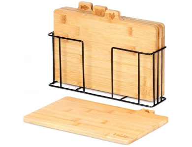 Vilde Premium Chopping Boards Bamboo with Stand, Σετ 4 Επιφάνεις Κοπής από Μπαμπού 28x20cm με Σταντ