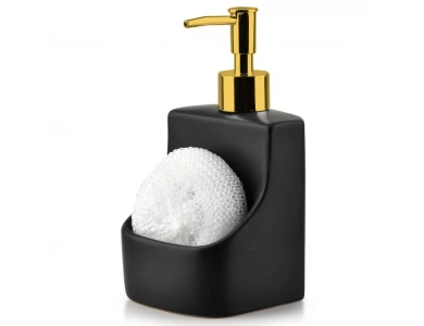 Vilde Kitchen Soap Dispenser Κουζίνας Κεραμικό 400ml με Θήκη για Σφουγγάρι, σετ μαζί με Σφουγγάρι, Μαύρο