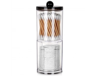 Vilde 2-Tier Cotton Swab & Cotton Pad Case with Lid Black