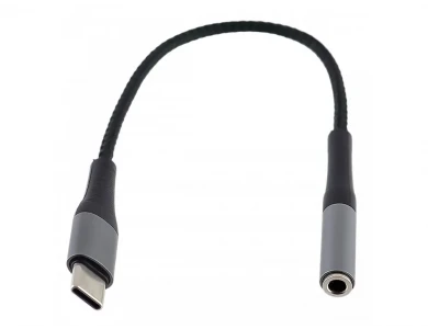 KLGO AUX-6 3.5mm AUX Audio Αντάπτορας σε Type-C Headphone Adapter 3.5mm Audio Jack Female to Type-C Male με Νάυλον Ύφανση, Black