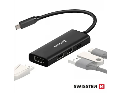 Swissten 4-in-1 USB C Data Hub - HDMI/4K*1 + USB3.0 + USB2.0 + USB-C 100W PD Charging