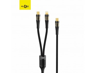 KLGO S-689 Καλώδιο 1.2μ, Διπλό από Type-C σε Type-C (100W) & Lightning (30W), Black