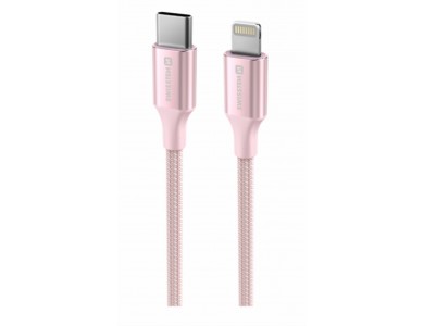Swissten Durable Textile II USB-C σε Lightning Καλώδιο 1.5μ. με Νάυλον ύφανση, Pink