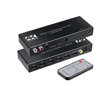 Nordic SGM-154 4-to-2 HDMI Switch with Audio Extractor and ARC, 4K 60Hz, HDCP 1.4, 5.1 Surround, Black