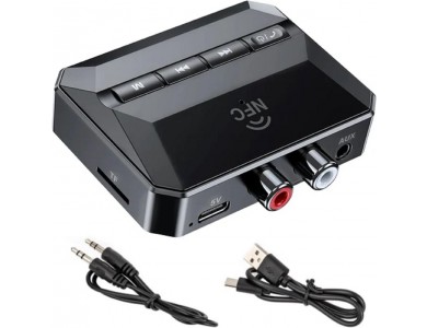 Nordic Bluetooth 5.3 2-in1 Receiver, RCA / 3.5mm AUX / MicroSD Wireless Audio Adapter, με NFC, Black