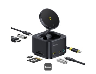 Baseus MagPro Series II 7-in-1 Qi2 15W + PD 100W Wireless Magnetic Charger MagSafe + Type-C Hub 4K@60Hz HDMI + USB-C 10Gbps