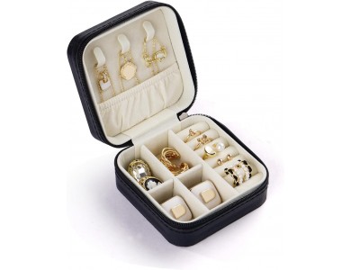 AJ Jewellery Box Case, Jewellery Box & Portable Jewellery Case 10 x 10 x 5cm, Black