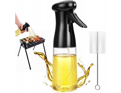 AJ Oil Sprayer for Cooking 200ml, Oil Spray Container, Set with Cleaning Brush, Black