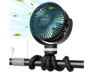 Momcozy Portable Stroller Fan, Φορητός Ανεμιστήρας Καροτσιού με 4 Ταχύτητες, LED, Εύκαμπτη Λαβή & Μπαταρίας 27 Ώρες, Black