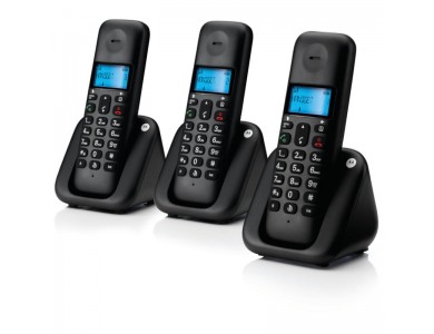 Motorola T303 Cordless Phone, Triple with speakerphone & 50 Names Directory, Black