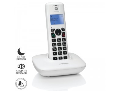 Motorola T401+ Cordless Phone, with Number Blocking, Open Listening, DND Function & 50 Name Phonebook, White