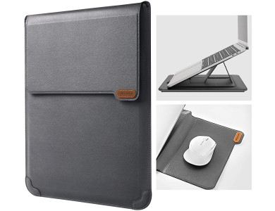 Nillkin Versatile Leather Laptop Sleeve 14" with Stand/Mouse Pad, for Macbook/iPad Pro/DELL XPS/HP/Surface/Envy etc., Grey