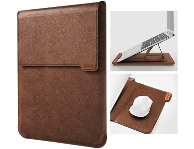 Nillkin Versatile Leather Laptop Sleeve 14" with Stand/Mouse Pad, for Macbook/iPad Pro/DELL XPS/HP/Surface/Envy etc., Brown