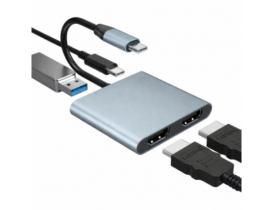 Nordic 4-in-1 Type-C Hub HDMI/4K*2 + USB-A3.1 5Gbps*1 + 60W PD Charging USB-C