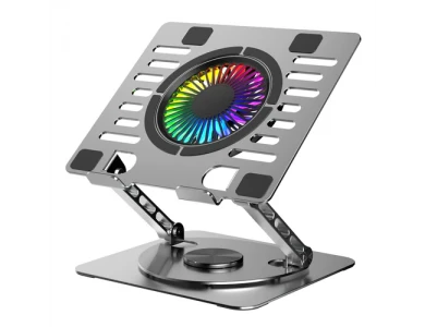 Nordic Ergonomic Folding Aluminum Βάση Laptop με Ψύκτρα RGB, Περιστρεφόμενη 360° & 2 Θύρες USB, για συσκευές έως 15.6", Silver