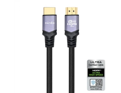 Nordic HDMI v2.1, 1.5m. , 8K@60Hz, eARC, 48Gbps, HDR, Nylon Braided Cable | Ultra High Speed ​​Certified, Black