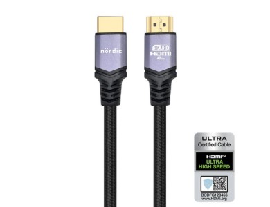 Nordic HDMI v2.1, 3m. 8K@60Hz, eARC, 48Gbps, HDR, Nylon Braided Cable | Ultra High Speed ​​Certified, Black