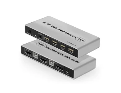 Nordic USB 2.0 & DisplayPort Switch, 4 in - 2 Out Για διαμοιρασμό 3 συσκευών USB (Mouse, Keyboard, Scanner) & 1 Monitor σε 2 PC