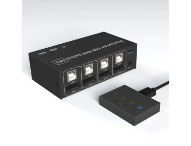Nordic USB 2.0 & DisplayPort Switch, 5 in - 4 Out, Up to 4 USB devices (Mouse, Keyboard, Scanner) & 1 Monitor to 4 PC
