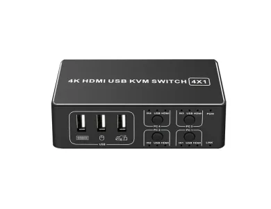 Nordic USB 2.0 & HDMI 4K@60Hz, 5 in - 4 Out, Up to 4 USB devices (Mouse, Keyboard, Scanner) & 1 Monitor to 4 PC