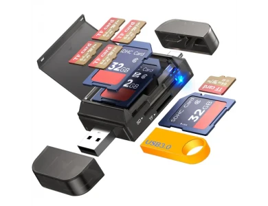Nordic USB-C Card Reader 4-σε-1, SD/Micro SD Type-C/USB 3.0 Plugs με Θήκη για SD Κάρτες