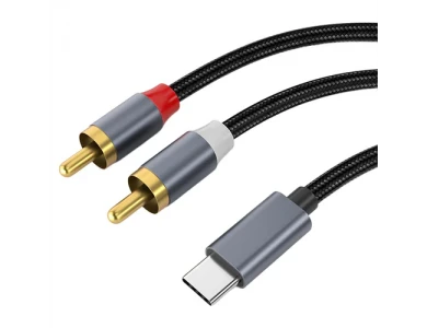 Nordic USB-C Male to 2RCA Male 2m. Auxiliary Stereo Y Splitter Audio Cable, with Nylon Weave