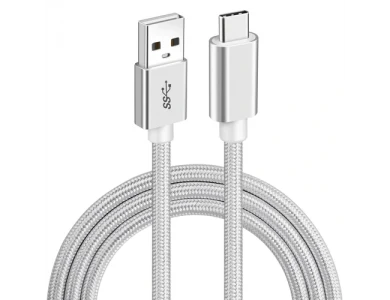 Nordic USB-C to USB 3.1 Gen1 Cable, 5m 5Gbps, Nylon Weave, Silver