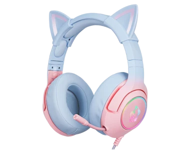 Onikuma K9 Cat Elf Quartz RGB Gaming Headset 7.1 με USB, Noise-cancelling Microphone (PC / PS4 / PS5 / Xbox and more), Morandi Pink