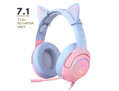 Onikuma K9 Cat Elf Quartz RGB Gaming Headset 7.1 με USB, Noise-cancelling Microphone (PC / PS4 / PS5 / Xbox κ.α.), Morandi Pink