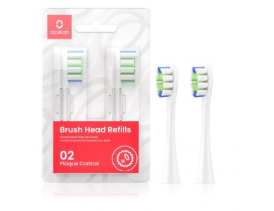Oclean Plaque Control Brush Head Refills, Compatible with All Oclean Electric Toothbrushes, For Plaque, Set of 2, White