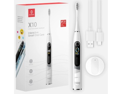 Oclean X10 Smart Electric Toothbrush with DuPont Fibers, WhisperClean™ Noise Reduction, Quick Charge & Interactive Display, Gray