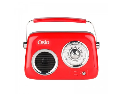 Osio OPR-3040B Ρετρό Φορητό Αναλογικό Ραδιόφωνο 24W με Bluetooth, AUX, USB, FM, Subwoofer & Διάρκεια Μπαταρίας έως 7 Ώρες, Red
