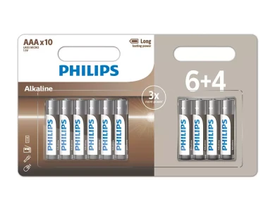 Philips AAA Long Lasting Power Alkaline Batteries 1.5V LR03, 10pcs.