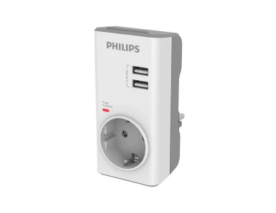 Philips CHP7010W/GRS Surge Protection Adapter, Protective Voltage 380J, with 2 USB-A Ports & Operation Indicator,White