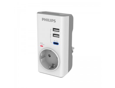 Philips CHP8010W/GRS Μονόπριζο Ασφαλείας 3680W με 2 USB-Α + Type-C