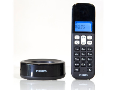 Philips D161 Cordless Phone with speakerphone, 50 Names Directory & Greek Menu, Black