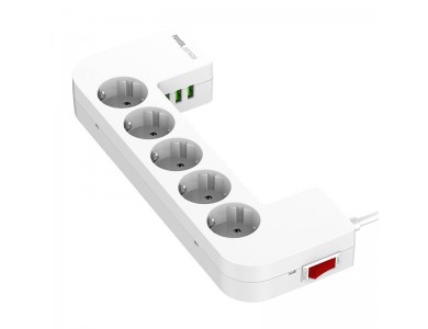 LDNIO SE5334 5-outlet Extension socket, with Switch, 2*USB-A + 1*USB-C & Placement Box