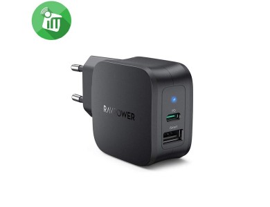 RAVPower PD Wall Charger 2-port 30W with Power Delivery - RP-PC132, Black