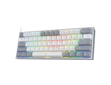 Redragon K617 FIZZ Gaming Mechanical Keyboard (US layout) 60 Keys with Outemu Red Switches & RGB Lighting, White / Grey