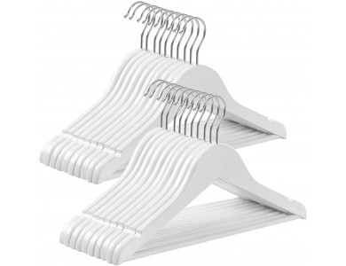 Songmics Children's Clothes Hangers Solid Wood, Pack of 20, with Bridge and Notches, White