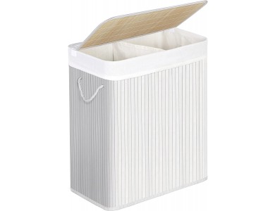Songmics Divided 100L Laundry Basket with 2 Sections and Lid, Expandable, White