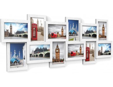 Songmics Photo Frame Collage, Wooden, 12 Positions 10x15cm, White
