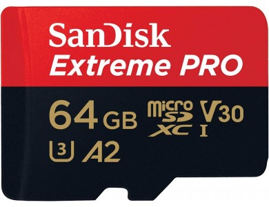 Sandisk Extreme Pro microSDXC 64GB up to 200MB/s, U3 V30 A2 με Adapter