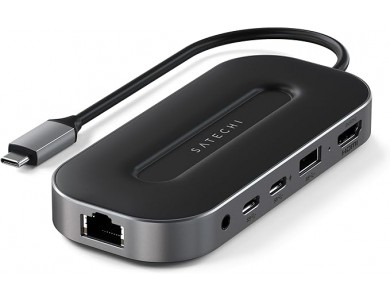 Satechi 6-in-1 USB C Data Hub - HDMI 8K + USB-4 40Gbps + Ethernert 2.5Gbps + 100W PD Charging, Black