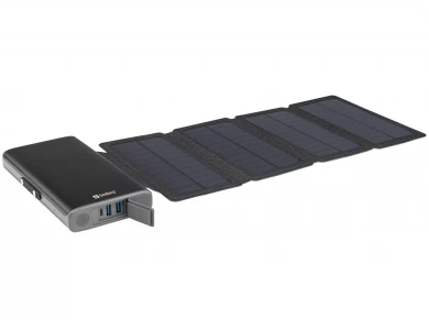 Sandberg Solar 4-Panel Foldable Solar Charger, 3 USB Ports & Bank 25.000mAh, Black